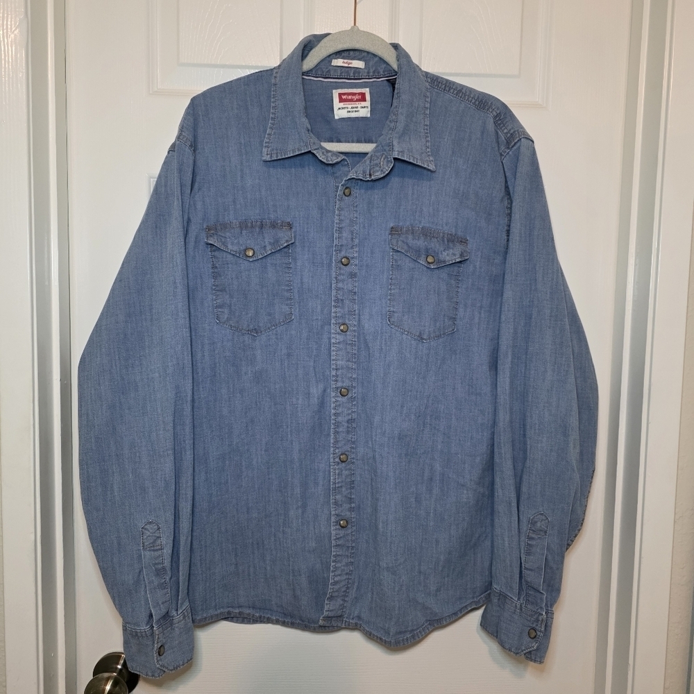 Vintage Wrangler Indigo Denim Long Sleeve Button Up Mens Sz  XLarge Snap Buttons